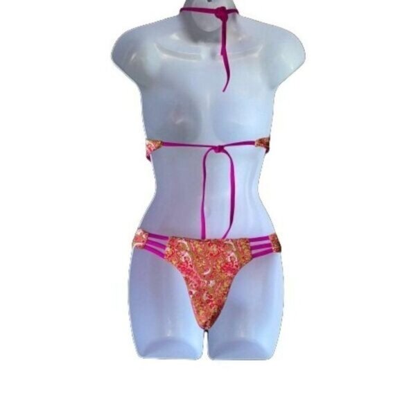 Strappy‎ High-Neck Bikini Top Two Piece Swimsuits Side Strap Bottom Swimwear - Picture 2 of 8